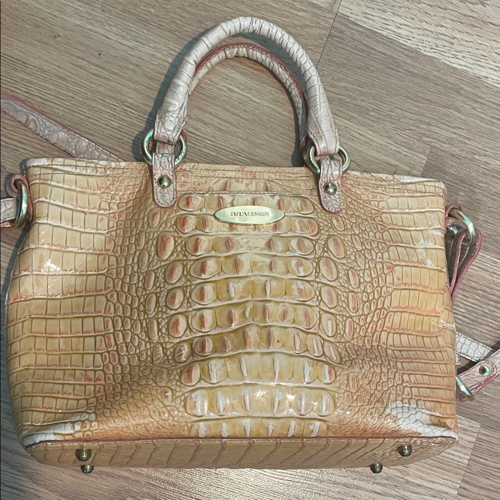 Brahmin Beige Crocodile Embossed Satchel